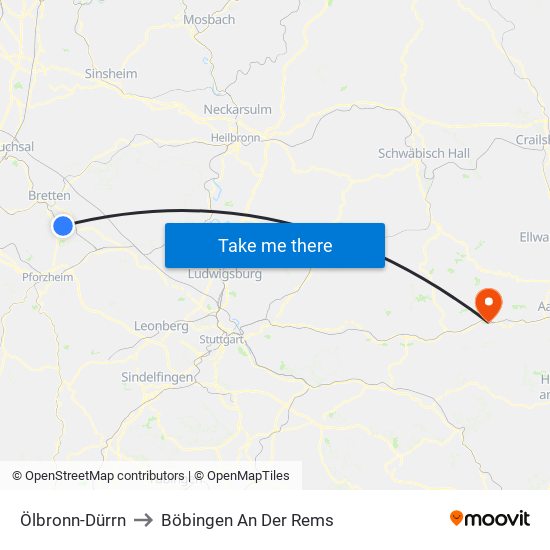 Ölbronn-Dürrn to Böbingen An Der Rems map