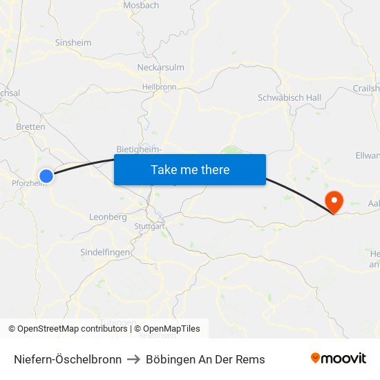 Niefern-Öschelbronn to Böbingen An Der Rems map