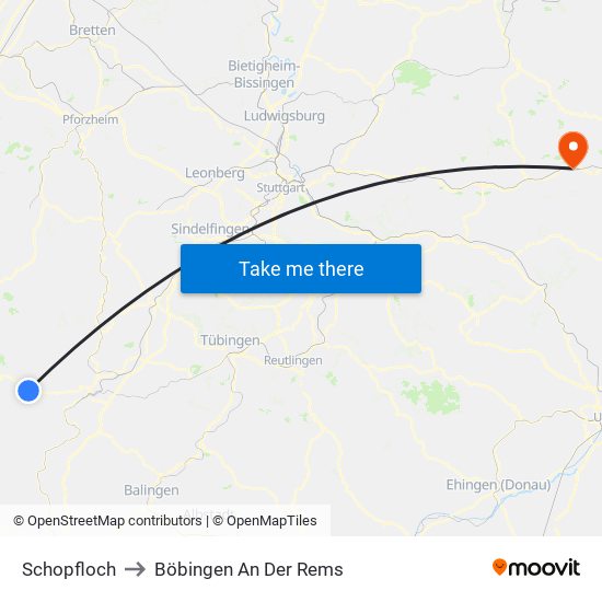 Schopfloch to Böbingen An Der Rems map