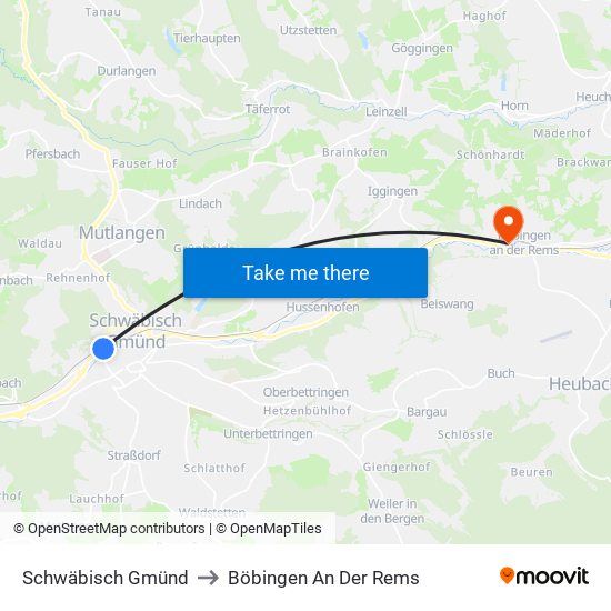 Schwäbisch Gmünd to Böbingen An Der Rems map