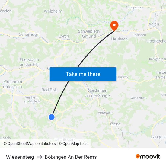 Wiesensteig to Böbingen An Der Rems map