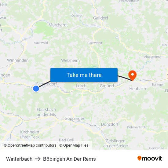 Winterbach to Böbingen An Der Rems map