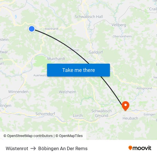 Wüstenrot to Böbingen An Der Rems map