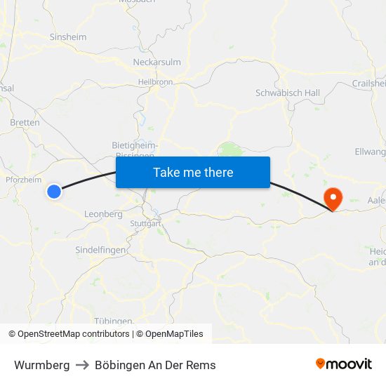 Wurmberg to Böbingen An Der Rems map