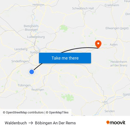 Waldenbuch to Böbingen An Der Rems map