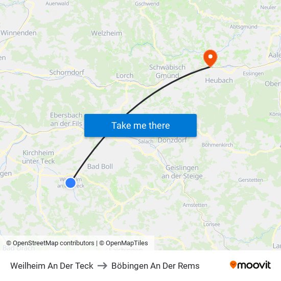 Weilheim An Der Teck to Böbingen An Der Rems map