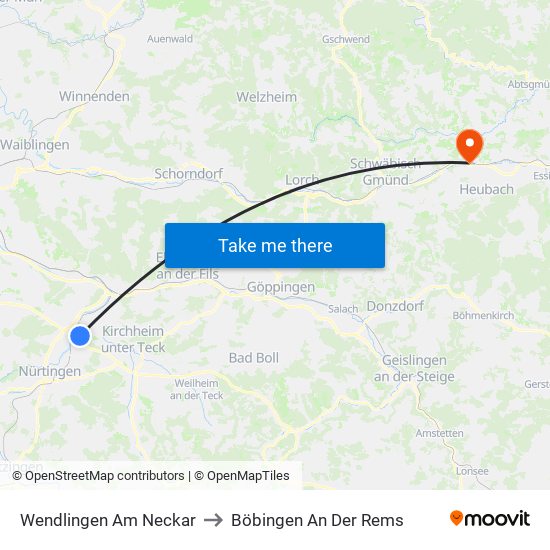 Wendlingen Am Neckar to Böbingen An Der Rems map