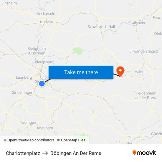 Charlottenplatz to Böbingen An Der Rems map