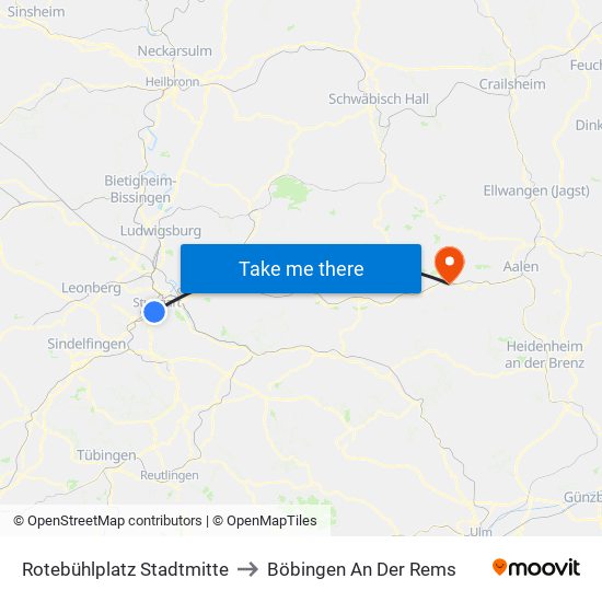 Rotebühlplatz Stadtmitte to Böbingen An Der Rems map