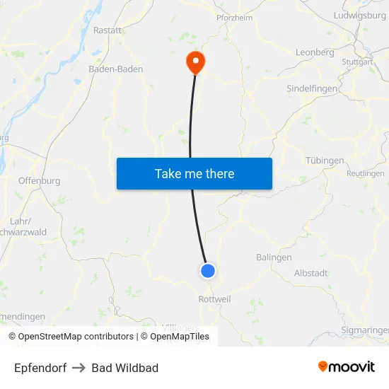 Epfendorf to Bad Wildbad map