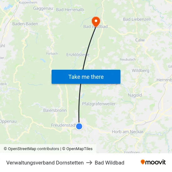 Verwaltungsverband Dornstetten to Bad Wildbad map