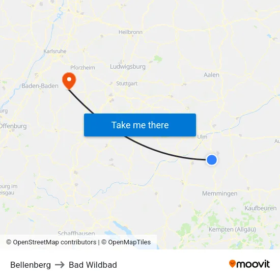 Bellenberg to Bad Wildbad map