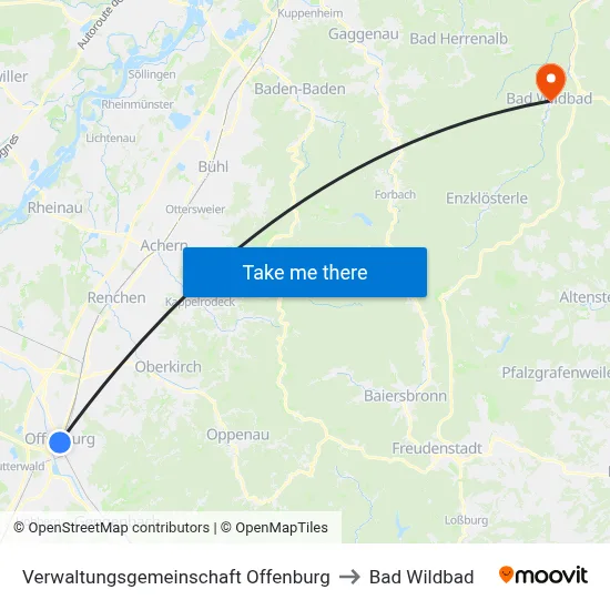 Verwaltungsgemeinschaft Offenburg to Bad Wildbad map