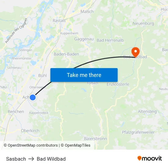 Sasbach to Bad Wildbad map