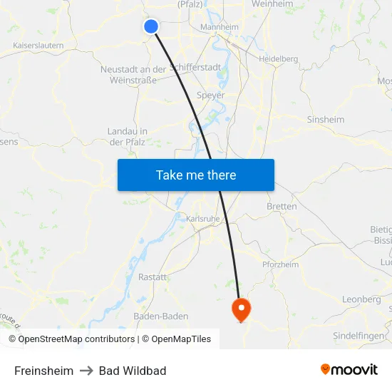 Freinsheim to Bad Wildbad map
