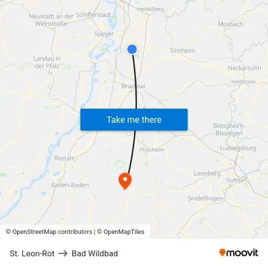 St. Leon-Rot to Bad Wildbad map
