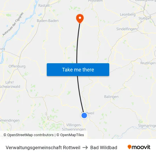 Verwaltungsgemeinschaft Rottweil to Bad Wildbad map