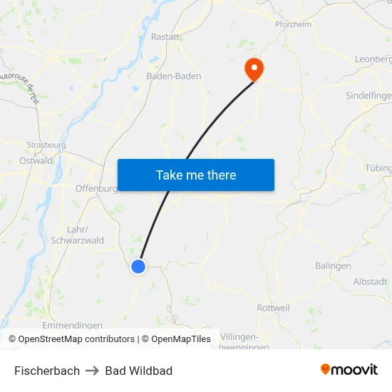 Fischerbach to Bad Wildbad map