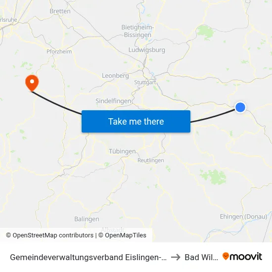 Gemeindeverwaltungsverband Eislingen-Ottenbach-Salach to Bad Wildbad map