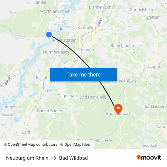 Neuburg am Rhein to Bad Wildbad map