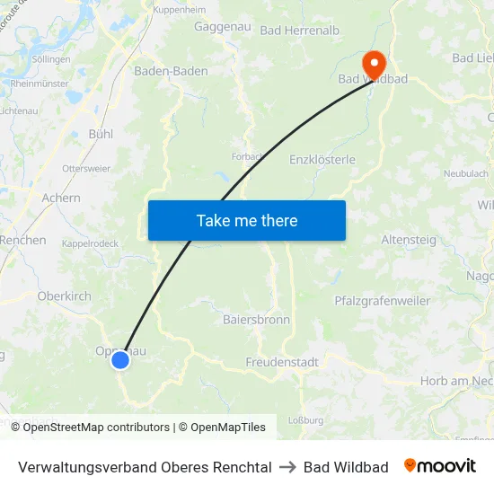 Verwaltungsverband Oberes Renchtal to Bad Wildbad map