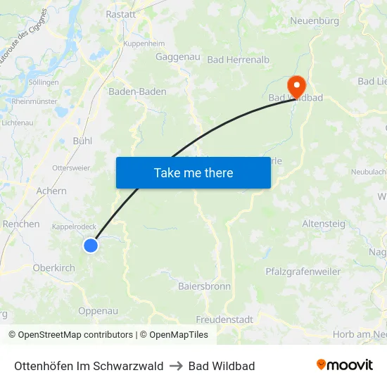 Ottenhöfen Im Schwarzwald to Bad Wildbad map