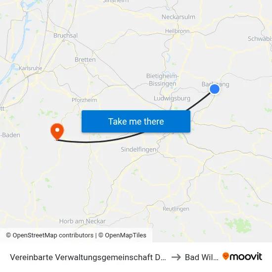 Vereinbarte Verwaltungsgemeinschaft Der Stadt Backnang to Bad Wildbad map