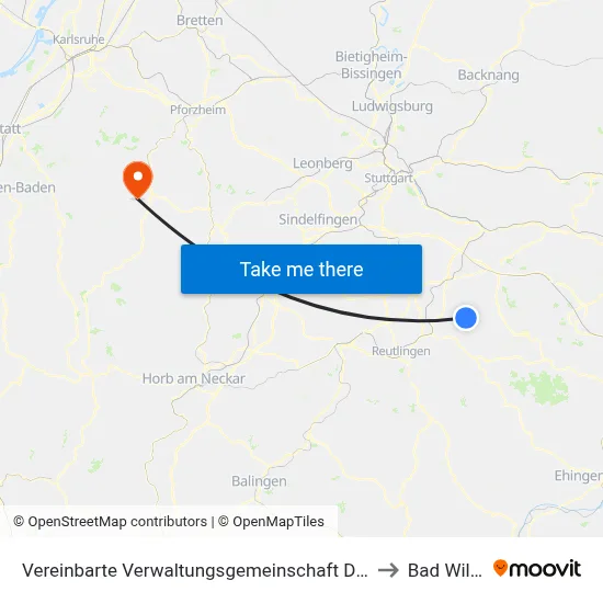 Vereinbarte Verwaltungsgemeinschaft Der Stadt Neuffen to Bad Wildbad map