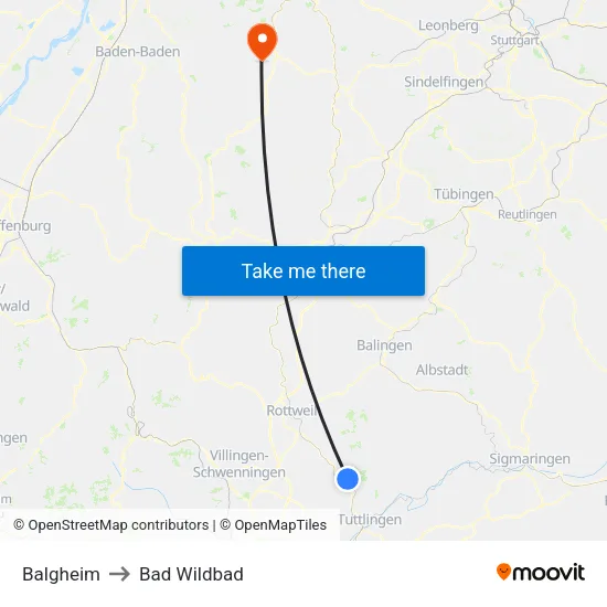 Balgheim to Bad Wildbad map