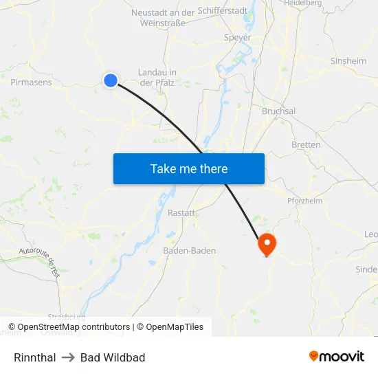 Rinnthal to Bad Wildbad map