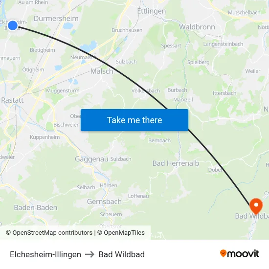 Elchesheim-Illingen to Bad Wildbad map