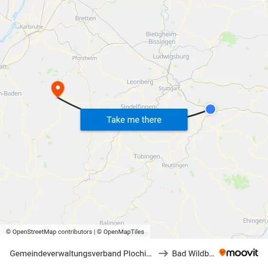 Gemeindeverwaltungsverband Plochingen to Bad Wildbad map