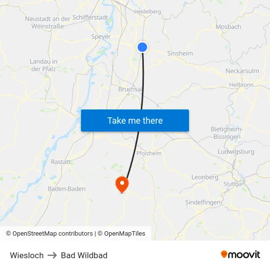 Wiesloch to Bad Wildbad map