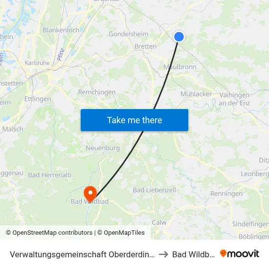 Verwaltungsgemeinschaft Oberderdingen to Bad Wildbad map