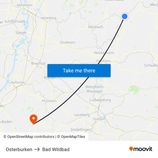 Osterburken to Bad Wildbad map