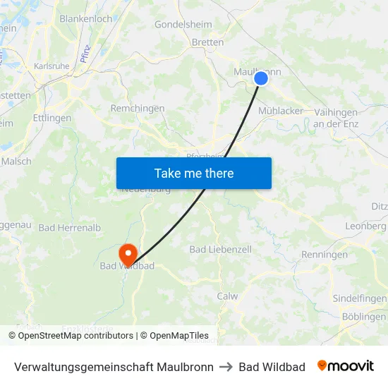 Verwaltungsgemeinschaft Maulbronn to Bad Wildbad map