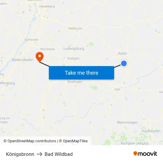 Königsbronn to Bad Wildbad map