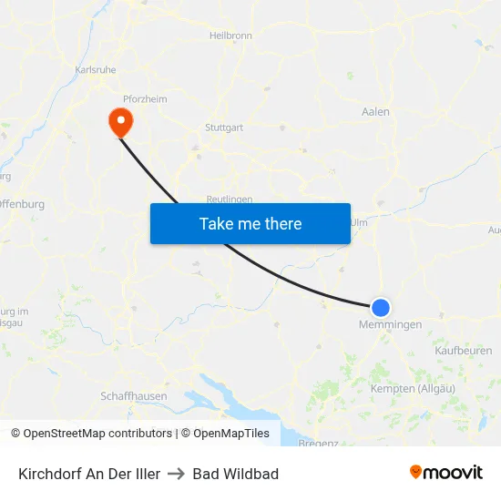 Kirchdorf An Der Iller to Bad Wildbad map