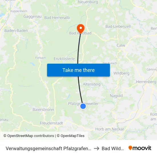 Verwaltungsgemeinschaft Pfalzgrafenweiler to Bad Wildbad map