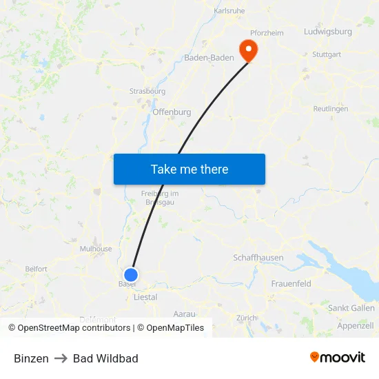 Binzen to Bad Wildbad map
