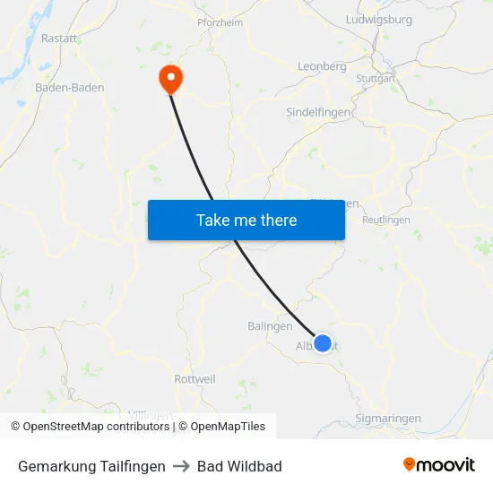 Gemarkung Tailfingen to Bad Wildbad map