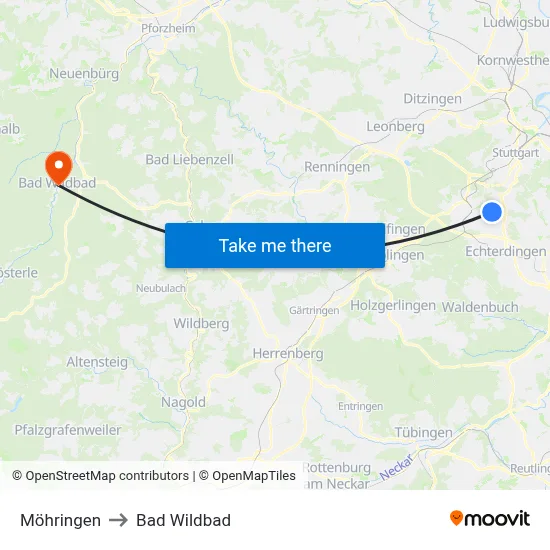 Möhringen to Bad Wildbad map