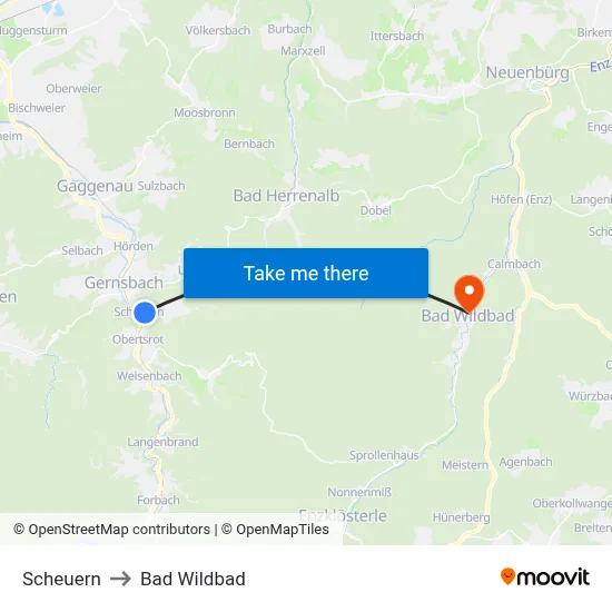 Scheuern to Bad Wildbad map