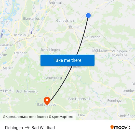 Flehingen to Bad Wildbad map