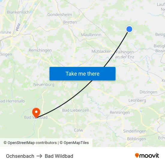 Ochsenbach to Bad Wildbad map