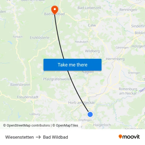 Wiesenstetten to Bad Wildbad map