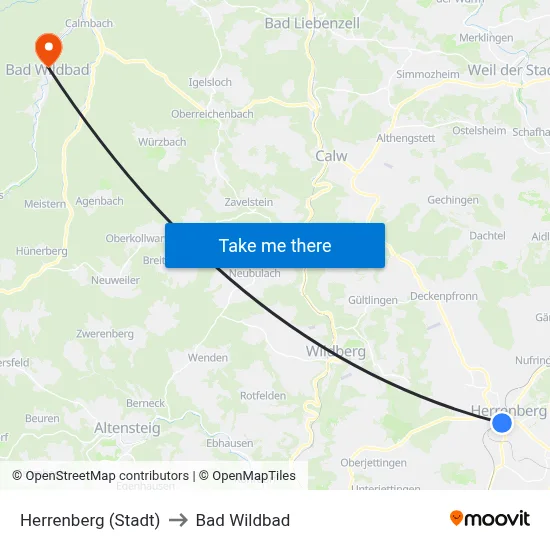 Herrenberg (Stadt) to Bad Wildbad map