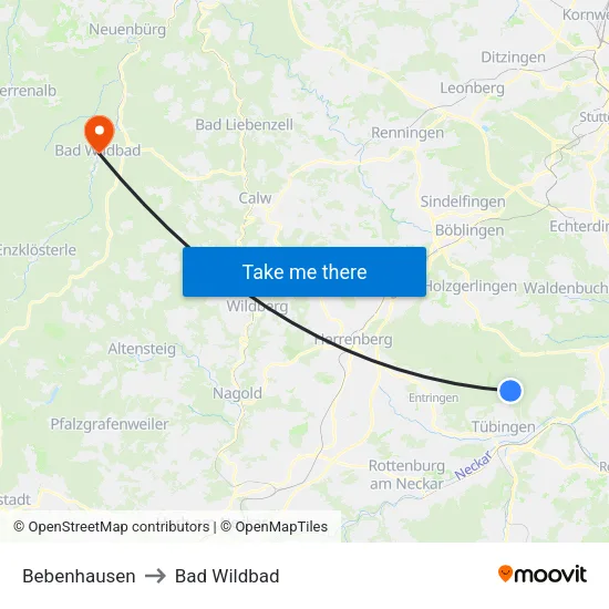 Bebenhausen to Bad Wildbad map