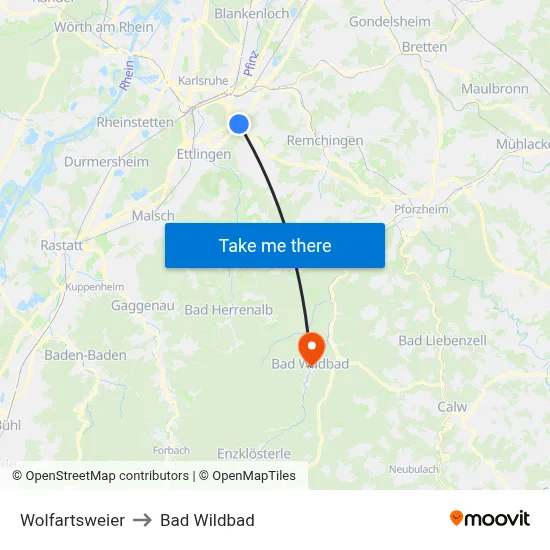 Wolfartsweier to Bad Wildbad map