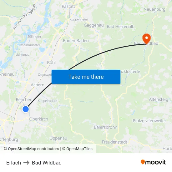 Erlach to Bad Wildbad map